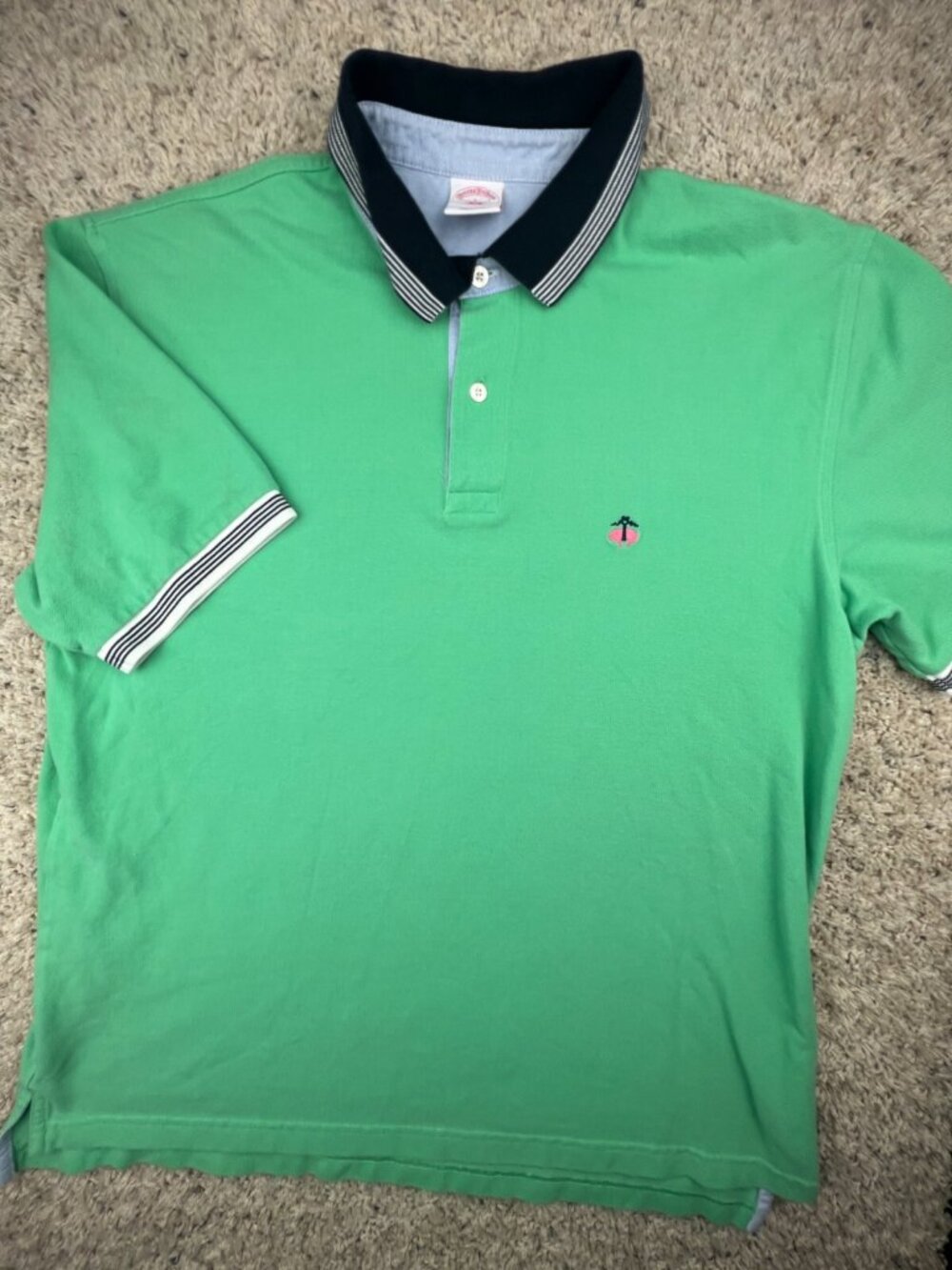 Brooks Brothers Polo Shirt Large Green Contrast Collar Cotton Original Fit Men’s